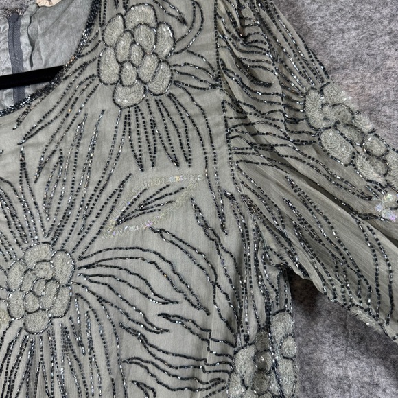 Vintage Pure Silk Beaded Floral Sheer Blouse Long Sleeve Art Ethereal Top - Picture 5 of 16